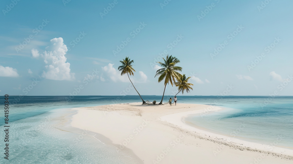 Pristine uninhabited island in Maldives with white sandy beach