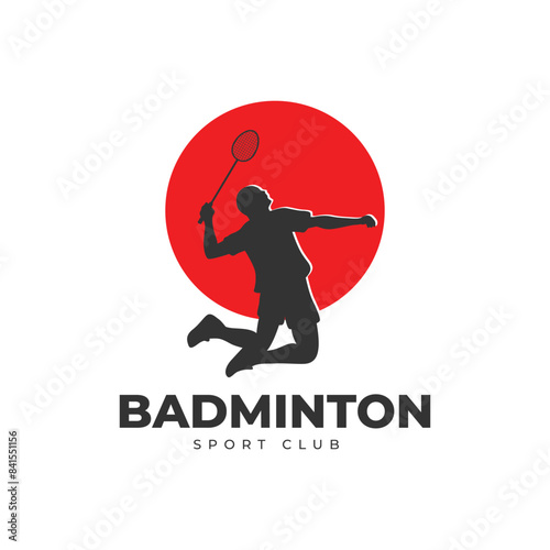 Badminton Jumping Smash Illustration logo design. Modern Passionate Badminton Player In Action Logo design template