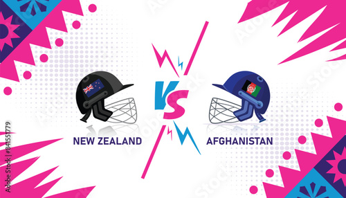 New Zealand vs Afghanistan match Illustration. NZ vs AFG vector illustration for international cricket match tournaments. AFG vs NZ. Vector EPS format