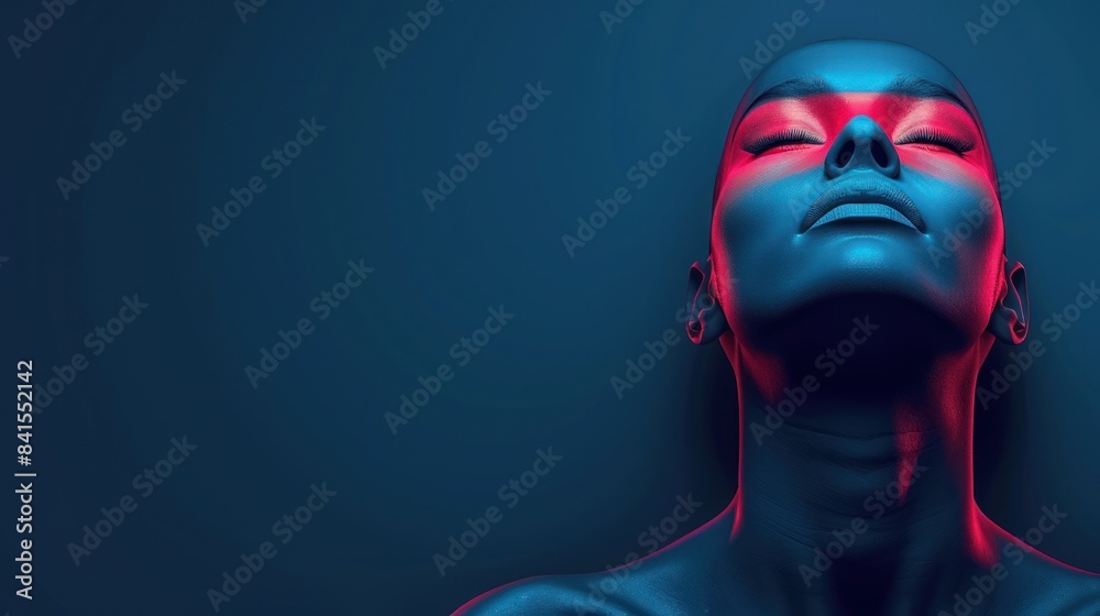 Womans Face Illuminated by Neon Lights Womans Face Illuminated by Neon Lights