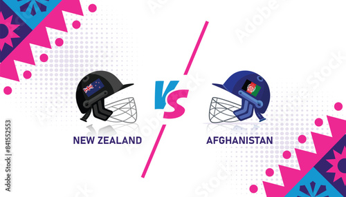 New Zealand vs Afghanistan match Illustration. NZ vs AFG vector illustration for international cricket match tournaments. AFG vs NZ. Vector EPS format