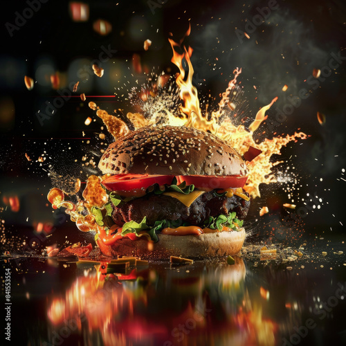 DELICIOUS HAMBURGER IS SLICES EXPLODE