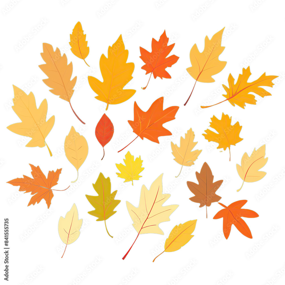 Set of colorful autumn leaves isolated on transparent background Set of colorful autumn leaves isolated on transparent background