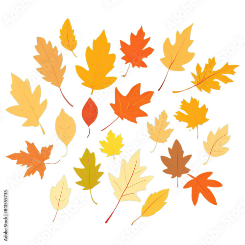 Set of colorful autumn leaves isolated on transparent background 