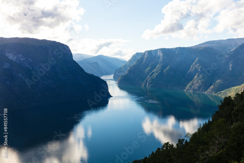 Norway Aurlang fjord on a cloudy summer day