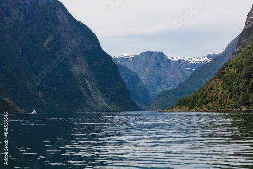 Norway Aurlang fjord on a cloudy summer day