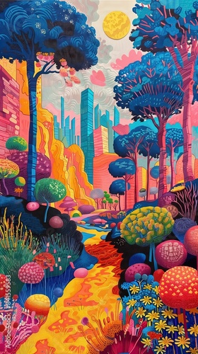 Hand drawn vibrant color people in countryside