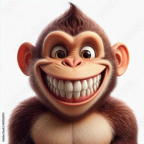 a mischievous monkey making a big smile white background