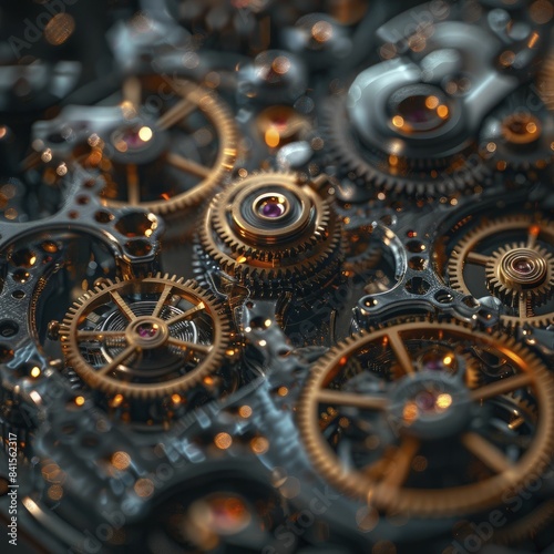 Precision dancing in a sea of chaos, macro shot of synchronized watch gears, showcasing the beauty of precision engineering, crystal clear and meticulously detailed.