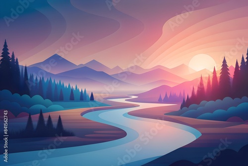 abstract mesh gradient landscape with river background photo