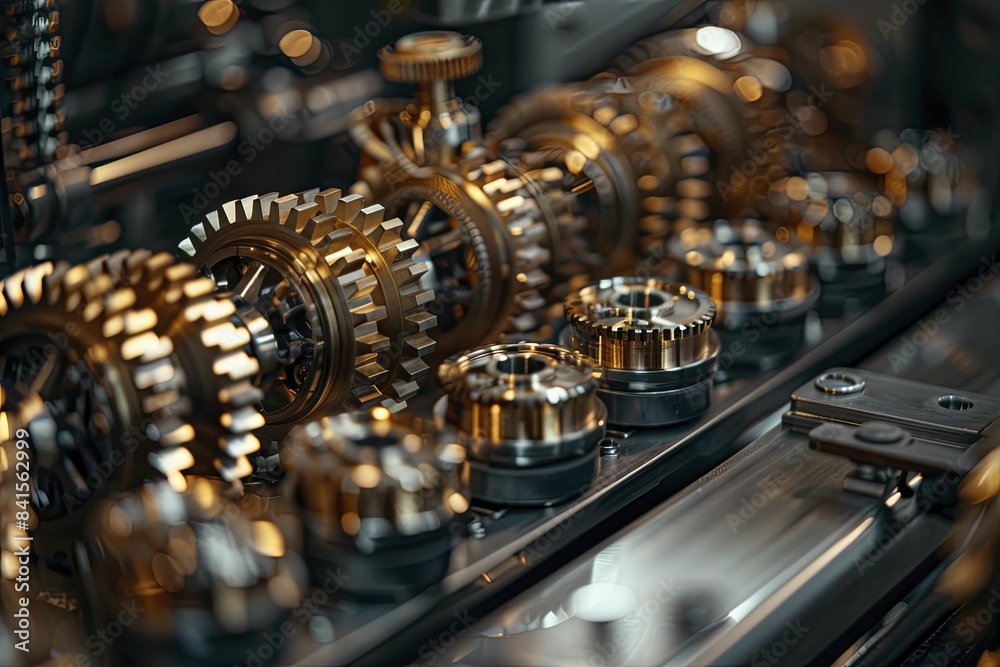The rhythmic dance of machine life, close-up of synchronized mechanical movements, capturing the precision and coordination in machinery, sharp and detailed.
