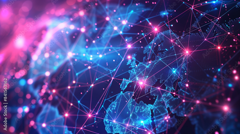 Global network connecting europe with data points and lines forming a futuristic technological map