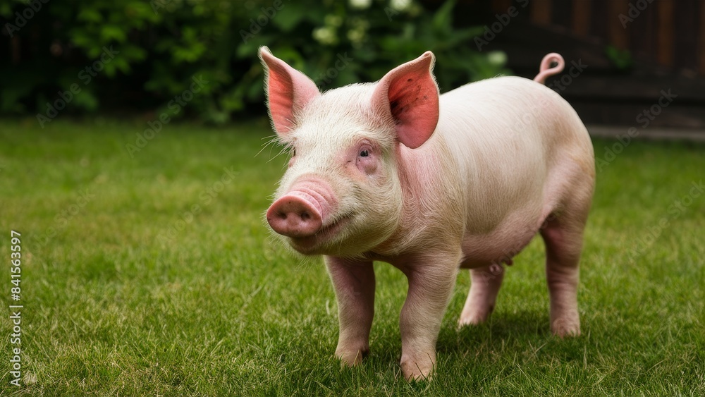 Vegan Values Newborn Piglet Standing Proud on Grass Vegan Values Newborn Piglet Standing Proud on Grass