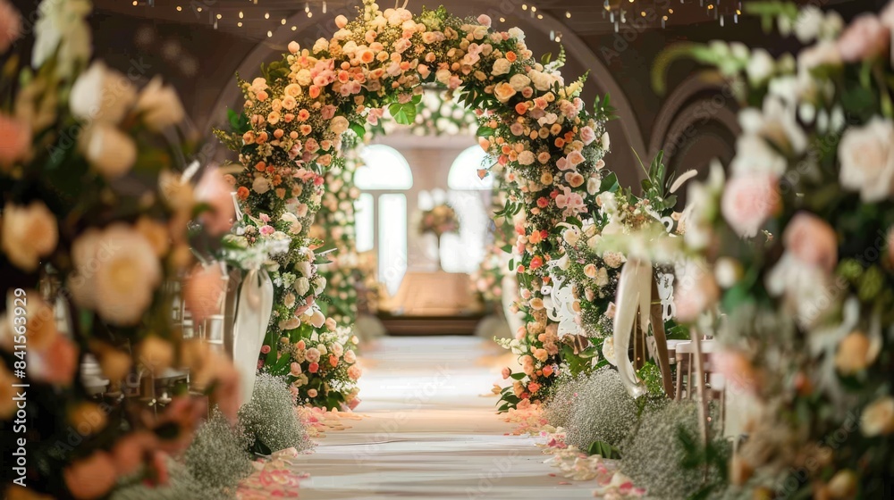 Fototapeta premium Wedding decorations floral arrangements and ceremonial arches