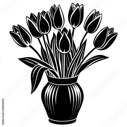 tulip vase silhouette vector  illustration