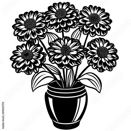 Zinnia vase silhouette vector illustration