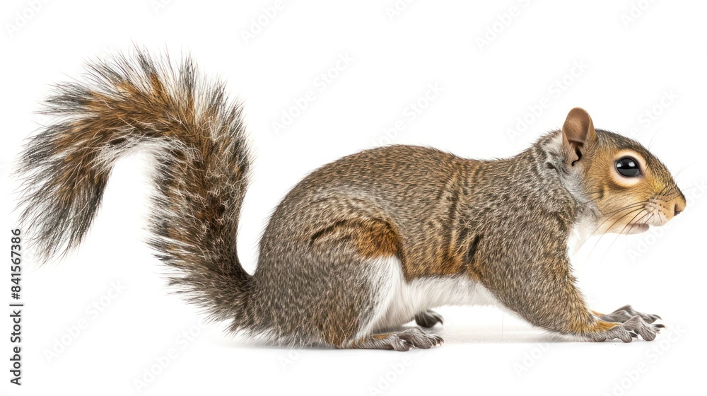 Eastern Gray Squirrel full body clearly photo on white background ,