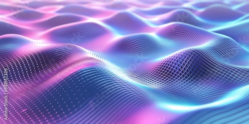 Abstract background with translucent, flowing shapes in pastel purple and blue tones. Tech, science, and beauty concept. Banner with copy space.