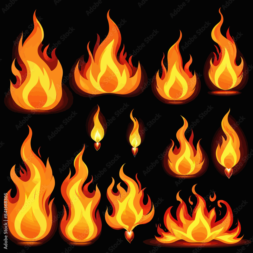 a set of fire flames on a black background a set of fire flames on a black background