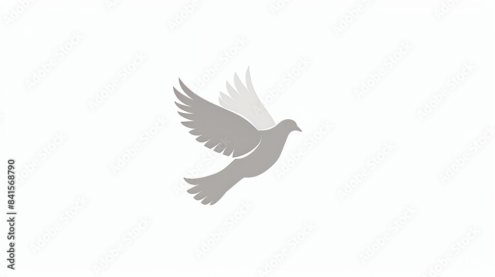 Obraz premium A grayscale image of a dove with outstretched wings. The dove is facing the left of the viewer. It has a simple and elegant design.