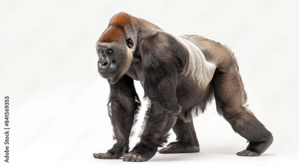 Fototapeta premium Eastern Lowland Gorilla full body clearly photo on white background , 