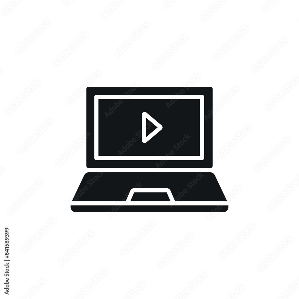 Watch videos on laptop simple glyph icon. Vector solid isolated black illustration. Watch videos on laptop simple glyph icon. Vector solid isolated black illustration.