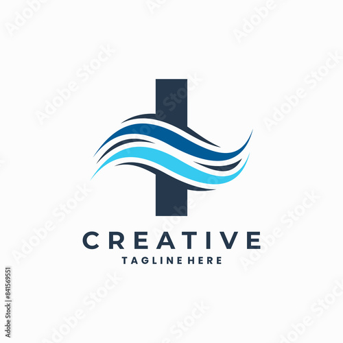 letter i logo with airflow shapes combination concept