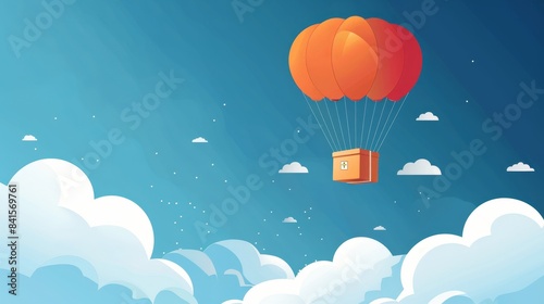 Wallpaper Mural A box flying on a parachute,vector illustration of package flying down from sky and cloud with parachute, concept for delivery service,shopping online. Torontodigital.ca