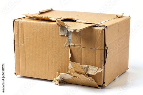 damaged carton parcel box isolated. Package theft issue