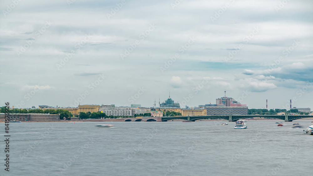 View of the Trinity Bridge in St. Petersburg over the Neva River timelapse. View of the Trinity Bridge in St. Petersburg over the Neva River timelapse.