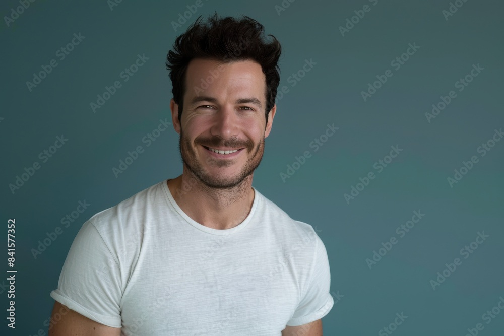 A close up portrait of a young man with a subtle smile A close up portrait of a young man with a subtle smile