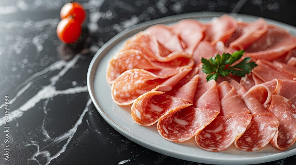 A Culinary Symphony of Salami and Ham on a Marble Stage A Culinary Symphony of Salami and Ham on a Marble Stage