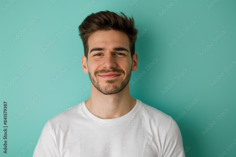 A close up portrait of a young man with a subtle smile A close up portrait of a young man with a subtle smile