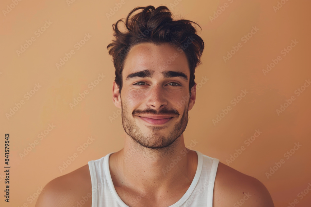 Obraz premium A close up portrait of a young man with a subtle smile