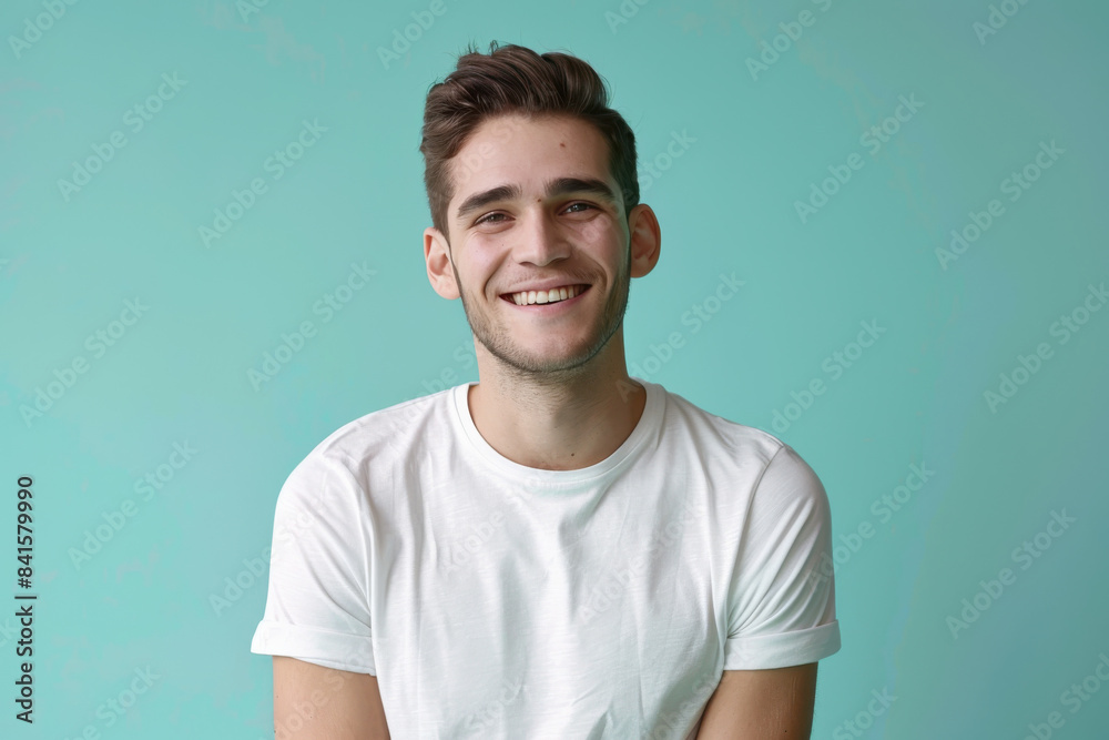 A close up portrait of a young man with a subtle smile A close up portrait of a young man with a subtle smile