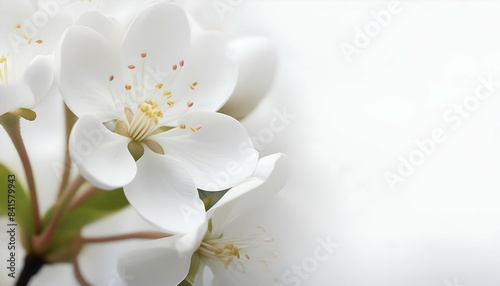 white flowers on a white matte background with empty space