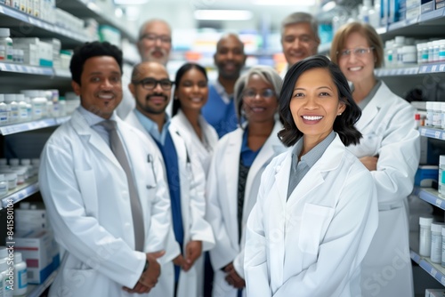 Diverse Group of Healthcare Professionals in a Pharmacy