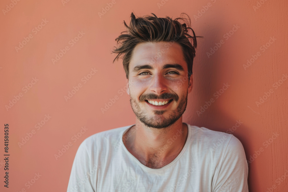 Obraz premium A close up portrait of a young man with a subtle smile