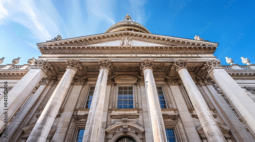Obraz premium Design a picture of a grand government building with imposing columns and a large dome, symbolizing power and authority.