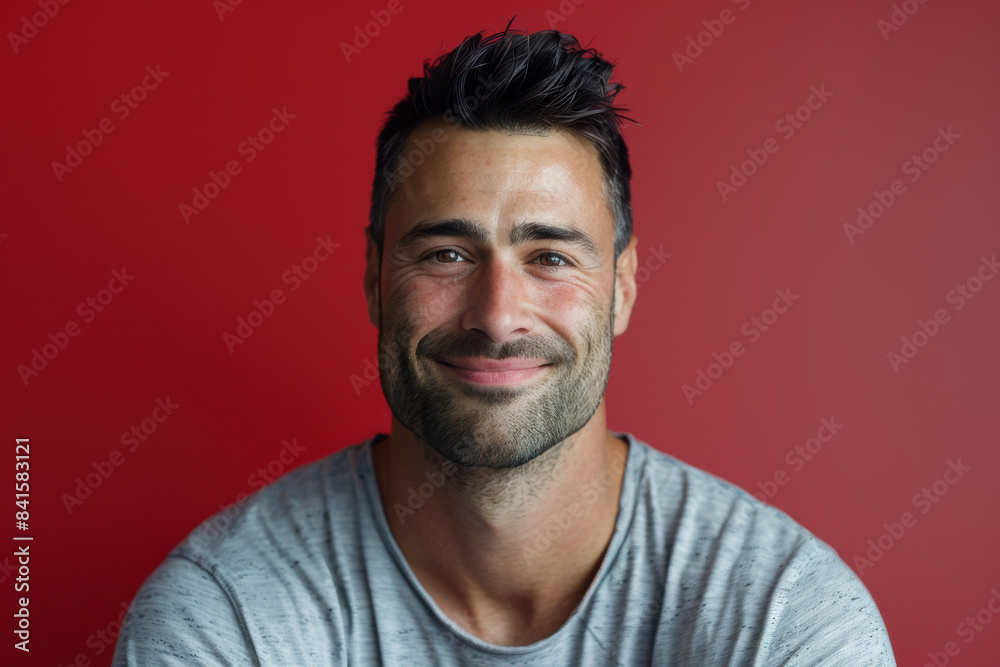 A close up portrait of a young man with a subtle smile A close up portrait of a young man with a subtle smile