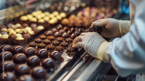 Design a scene of a chocolatier carefully crafting handmade chocolates, highlighting the skill and passion behind each piece.
