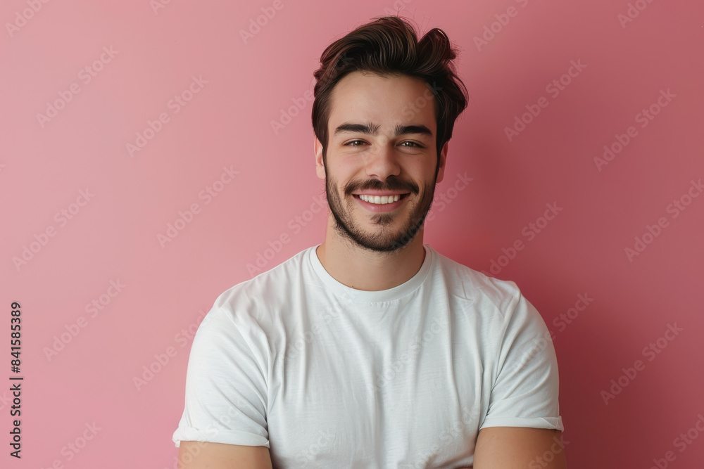 A close up portrait of a young man with a subtle smile A close up portrait of a young man with a subtle smile