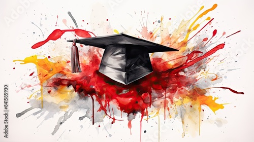 graduation cap and watercolor splashes, illustration