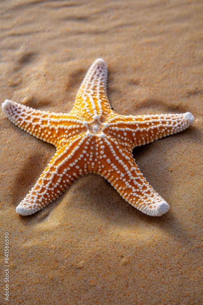 Starfish on sandy beach, closeup view. Summer vacation and travel concept. Design for poster, wallpaper, banner with copy space. Starfish on sandy beach, closeup view. Summer vacation and travel concept. Design for poster, wallpaper, banner with copy space.