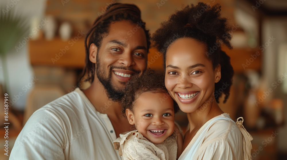 Family smiling. Portrait of woman (mother), man (father) and child