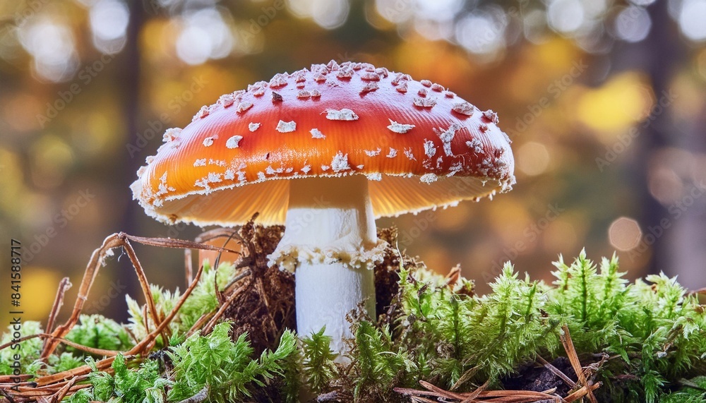 Fototapeta premium Toadstool Vibrant Toadstool Macro: A Close Encounter with Nature's Palette