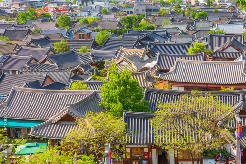 Spring scenery of Hanok Village in Jeonju, Jeollabuk-do, Korea from Omokdae. photo