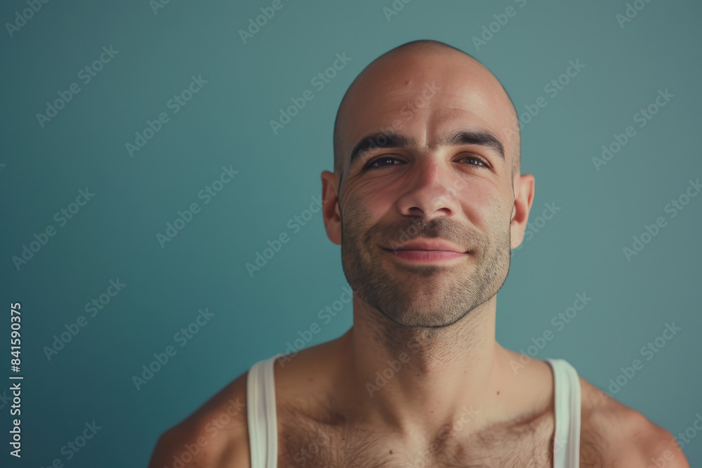 A close up portrait of a young man with a subtle smile A close up portrait of a young man with a subtle smile