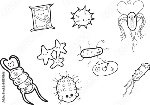 Cute Doodles of Microorganisms photo