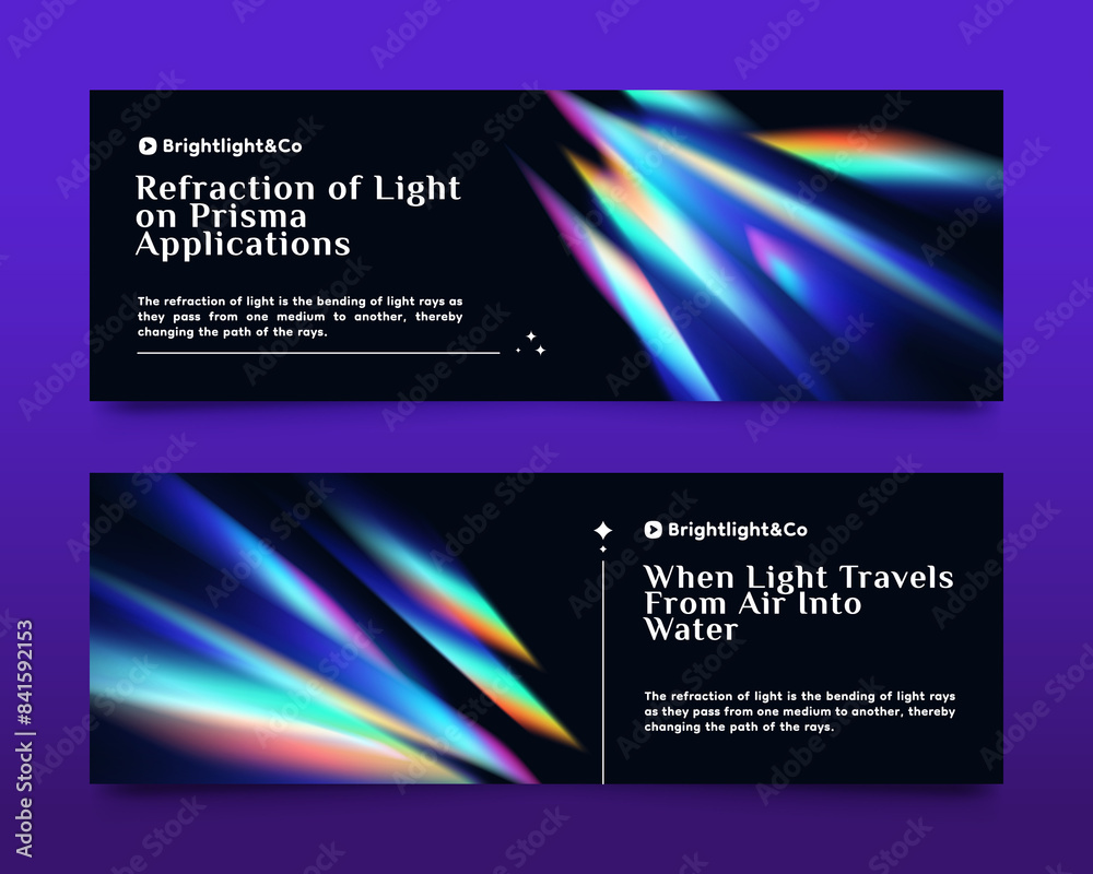 Fototapeta premium Gradient refraction of light horizontal banner template set collection